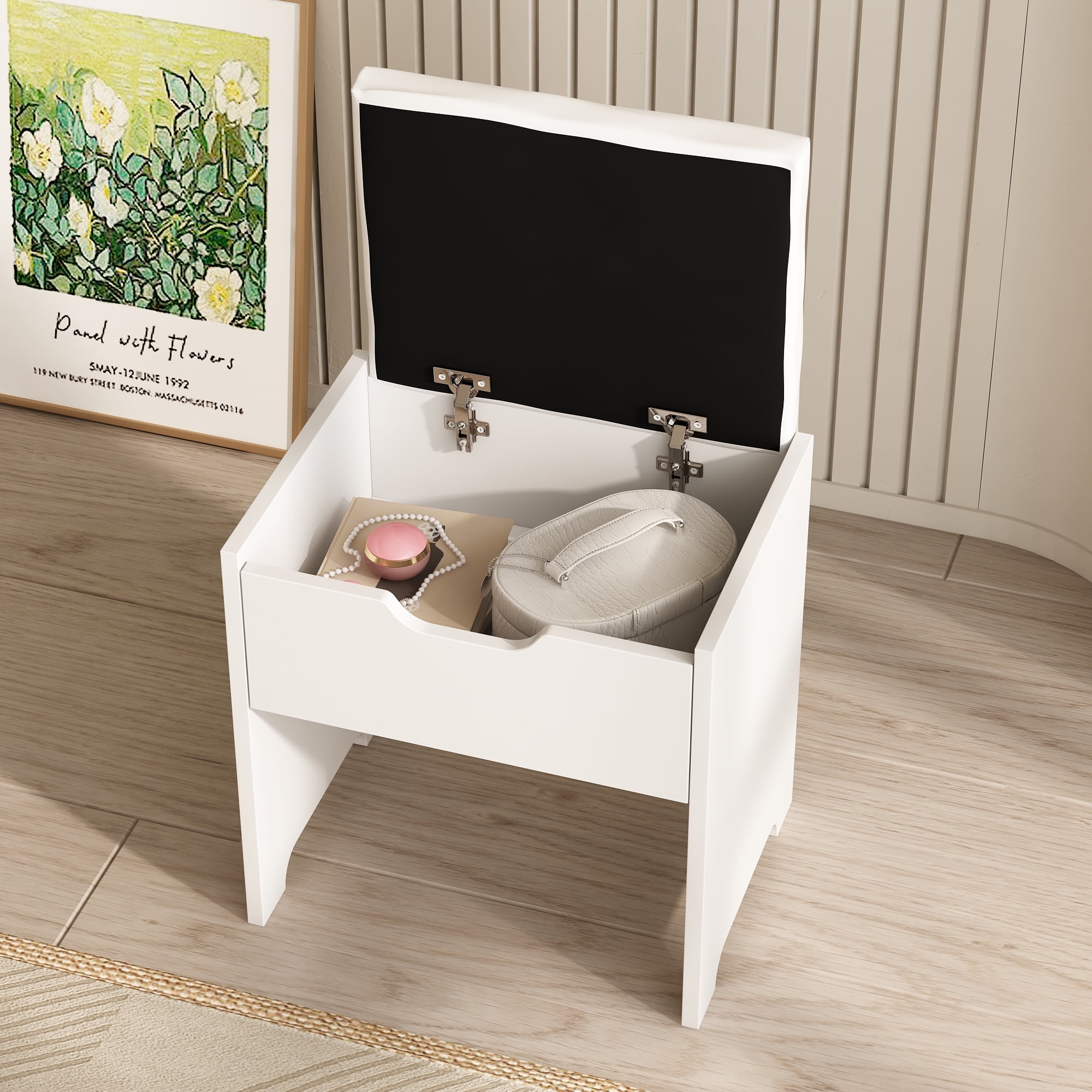VEANERWOOD Large Makeup Vanity Set with Light Modern Makeup Vanity Table with Storage and Adjustable Lighting Colors for Bedroom 45.2in, White