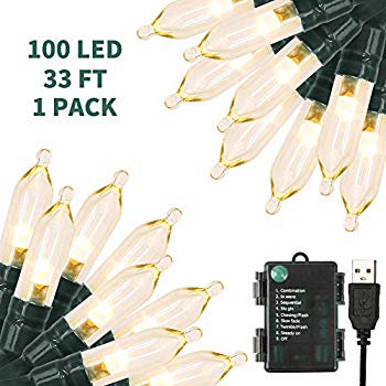 Christmas Lights 33ft 100 LED Outdoor String Lights with Timer& Memory