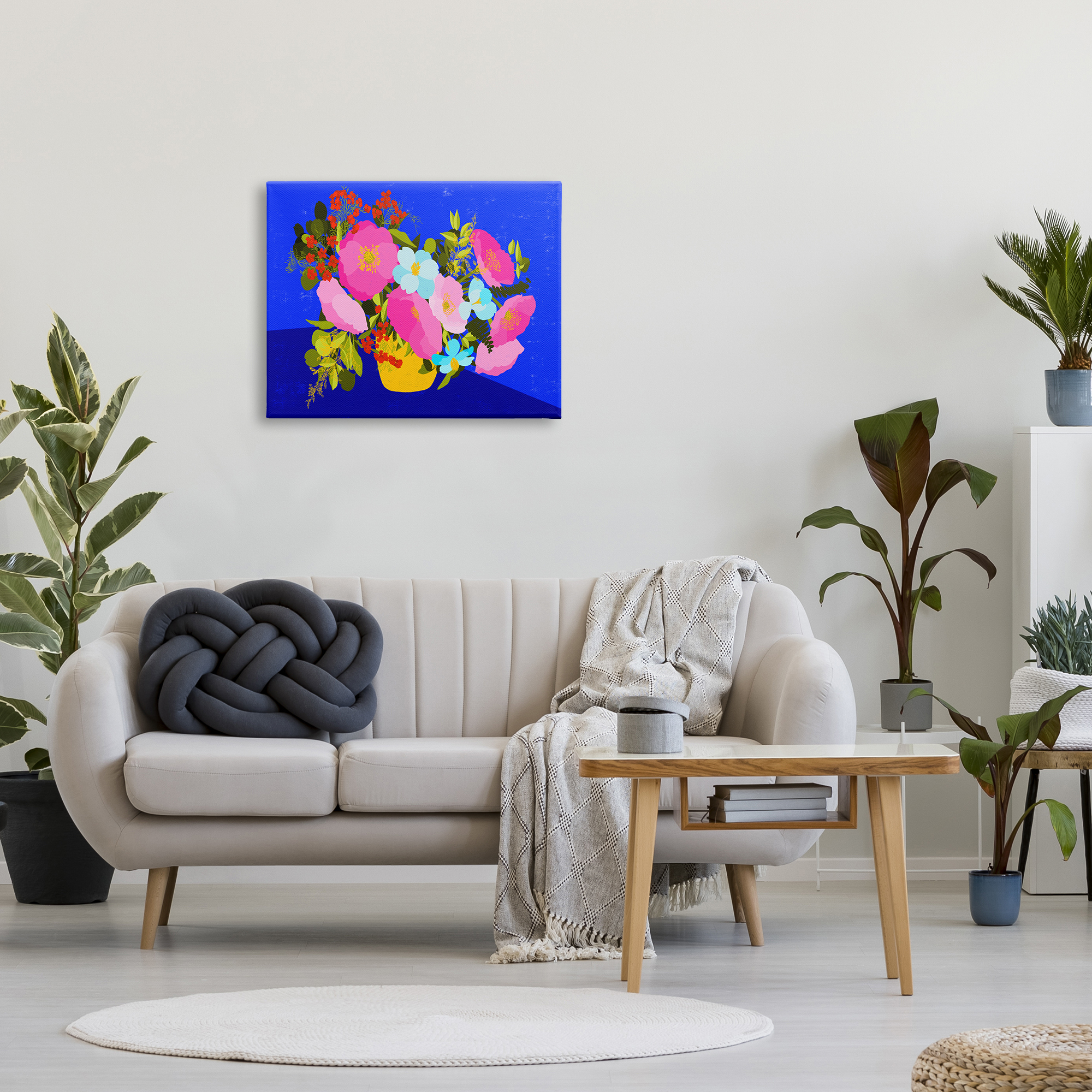 Stupell Industries Vivid Pink & Blue Bouquet Botanical & Floral Painting Gallery Wrapped Canvas Art Print Wall Art, 30 x 24