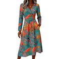 thumbnail image 3 of Long Sleeve Midi Dresses for Women Elastic Waist Wrap Crossover V Neck a Line Dress Elegant Holiday Party Dresses, 3 of 5