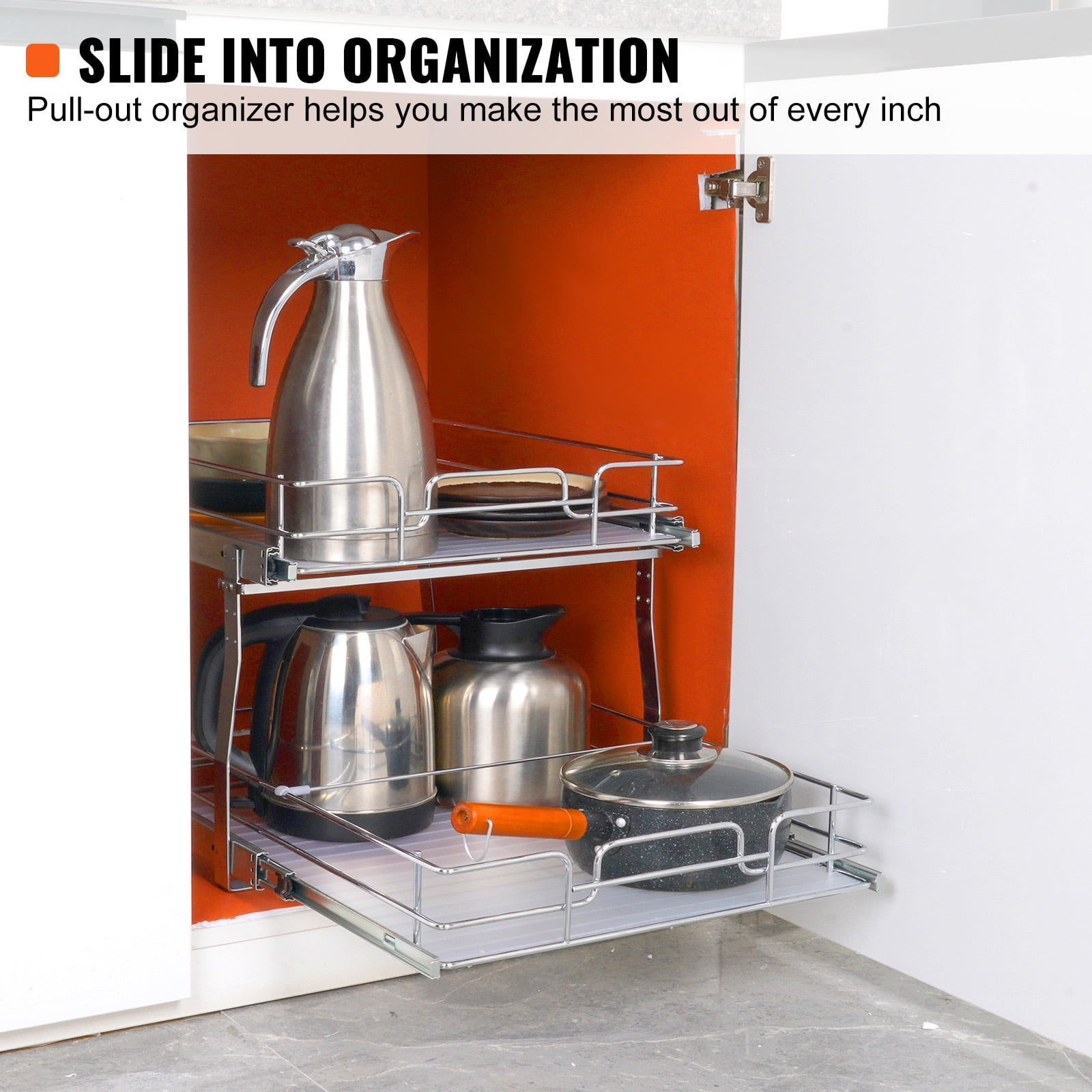 KFFKFF 18x20 inch Drawer Basket 2-Tier Wire Pull Out Cabinet Under Sink Organizer