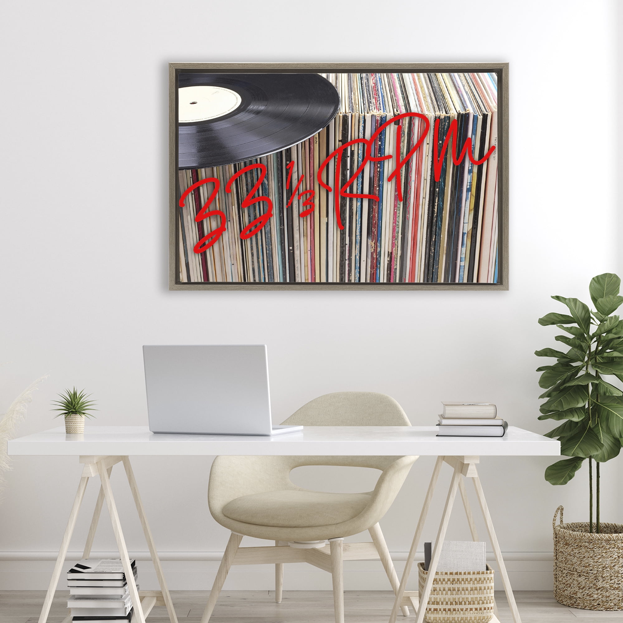 Stupell Industries Vinyl Record Stack Collection Brown Framed Floater Canvas Wall Art, design by Lil' Rue
