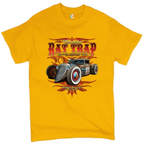 Tee Hunt Genuine Rat Trap T-Shirt Route 66 Vintage Hot Rod Old School Men's Novelty Shirt, Yellow, 5X-Large