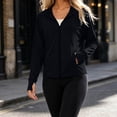thumbnail image 7 of Women's Loose Fit Long Sleeve Solid Color Zipper Hoodie Sun Protection Yoga Jacket Top Soft Versatile Cover Up for Workout Running Outdoor Sports | CSEONE,Black L, 7 of 7