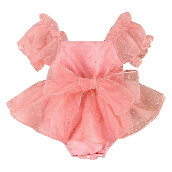 Sngxgn Baby Ribbed Short Sleeve Bodysuit Neck Toddler Romper for All Seasons(Pink,100)