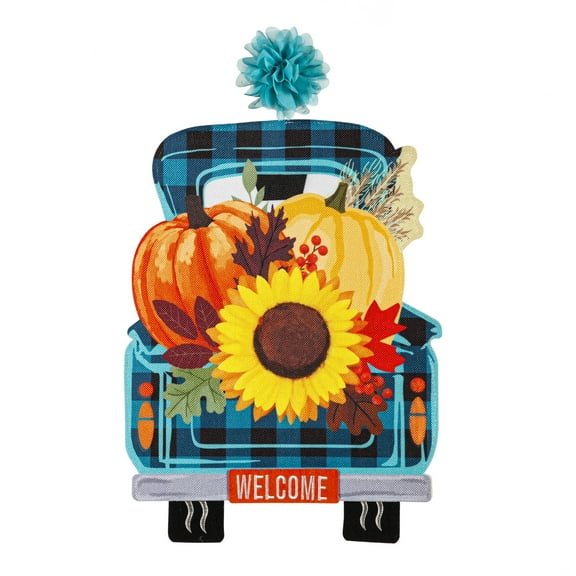 Fall Plaid Truck LED Window Décor