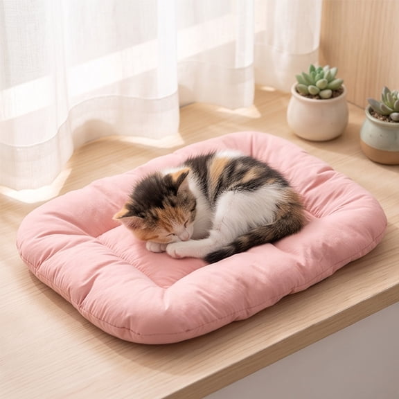 Soft Plush Pet Bed Mat for Dogs Cats Cozy Sleeping Pad Breathable Crate Kennel Cushion Small Medium Large Indoor Floor Mat(Pink-S)