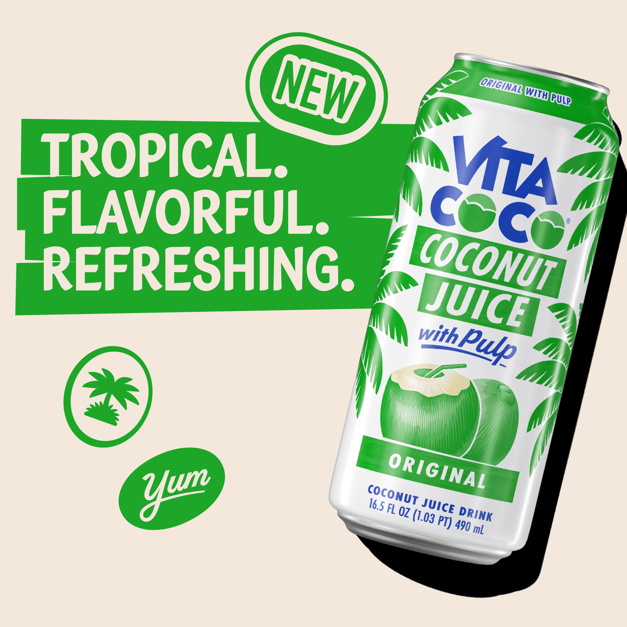 (4 pack) Vita Coco Coconut Juice, Original with Pulp, 16.5 fl oz