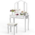 thumbnail image 5 of Costway Makeup Table Stool Set Tri Folding Mirror Vanity White, 5 of 12