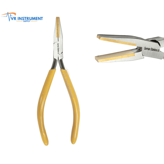 VR Instrument Supply Brass Jaw Pliers Flat Nose Plier Brass Lined Soft Jaws Forming Holding Bending 6.25 Inch