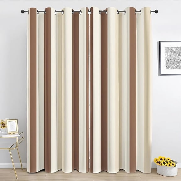 Beige and Brown Striped Curtains, Vertical Stripe Window Curtains for Bedroom Living Room Decor Neutral Minimalist Drapes, Grommet Blackout Thermal Insulated Drapes 26"W x 45"L (Pack of 2)