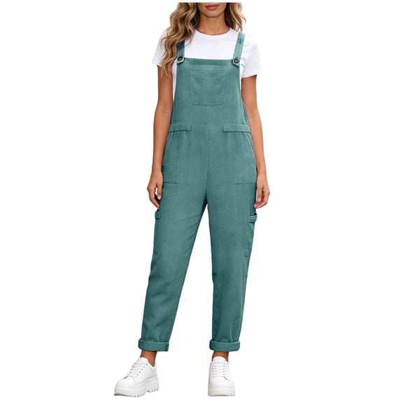 larppty Overalls for Women Casual Summer Jumpsuits Adjustable Straps Loose Fit Bib Overalls Pockets Spring Vacation Clothes(Green, XL)