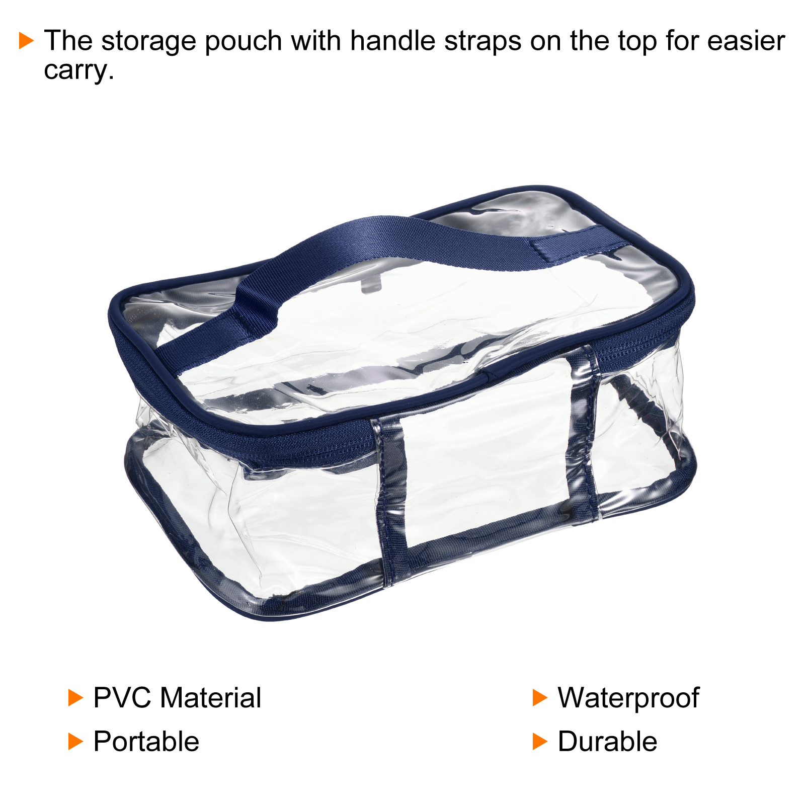 Uxcell PVC Clear Toiletry Bag Makeup Pouch with Zipper Handle, Black, Navy Blue 1 Set/2 Pack - image 5 of 6