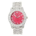 thumbnail image 5 of Charles Raymond Women's Big Rocks Colored Dial with Roman Numerals Fully Iced Out Watch and Blinged Out Sparkling Tennis Necklace & Bracelet Jewelry Set - ST10327LA 3pc Set (Silver Coral), 5 of 8