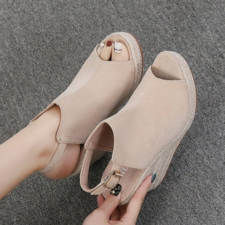

PEASKJP Womens Sandals Medium Style Women s Soft Bottom Summer Wedge Beach Sandals Shoes Women Sandals Beige 8.5
