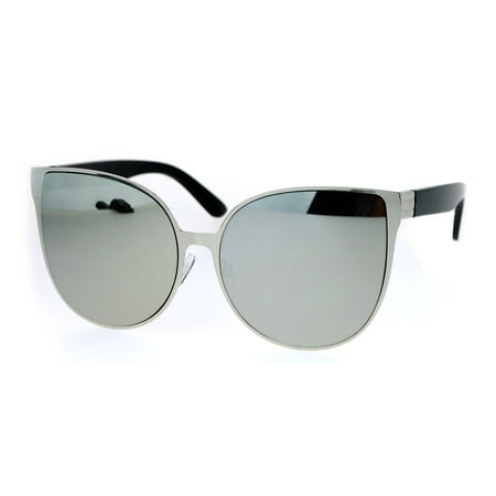SA106 Womens Oversized Flat Mirrored Lens Metal Rim Cat Eye Sunglasses Black Mirror