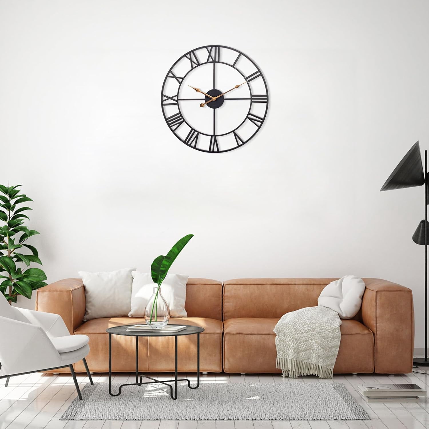 Large Black Wall Clock, Modern 18 Inch Battery Operated Wall Clocks, Silent Non Ticking Analog Clock for Living Room, Office, Home, Bedroom, Kitchen