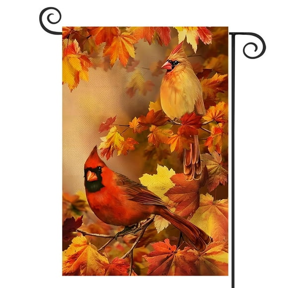 shiyou-Fall Home Decorative Cardinals Maple Leaves Small Garden Flag, House Yard Red Bird Tree Branches Outdoor Welcome Decor, Autumn Thanksgiving Outside Farmhouse Seasonal Decoration 12 x 18
