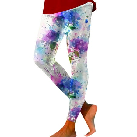 FYEGRE Women s Casual Fashion Tie Dye Printed Tights for Yoga Fitness and Sports with Lifting Design Purple S