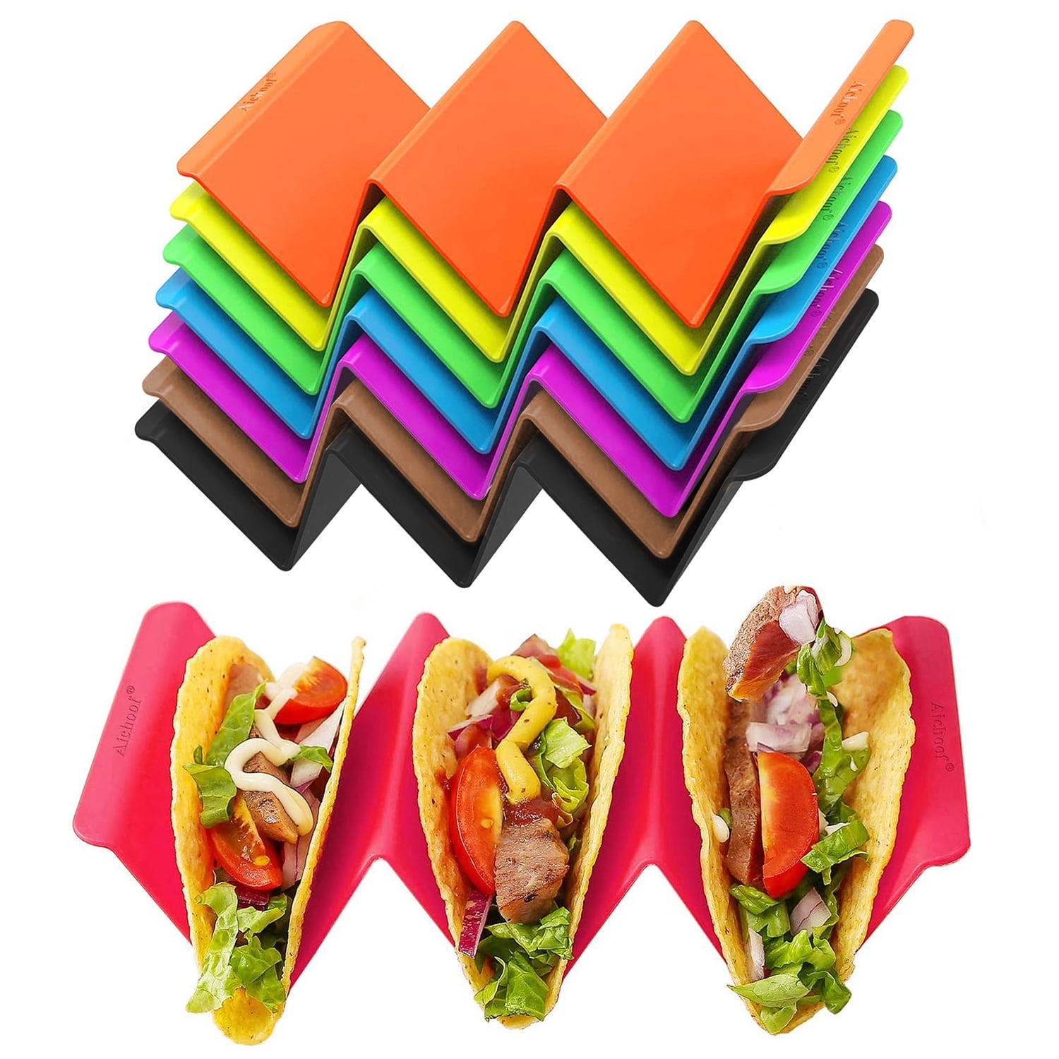 BIMZUC Taco Holder Colorful, Taco Holders Set of 8,Taco Stand Sturdy PP