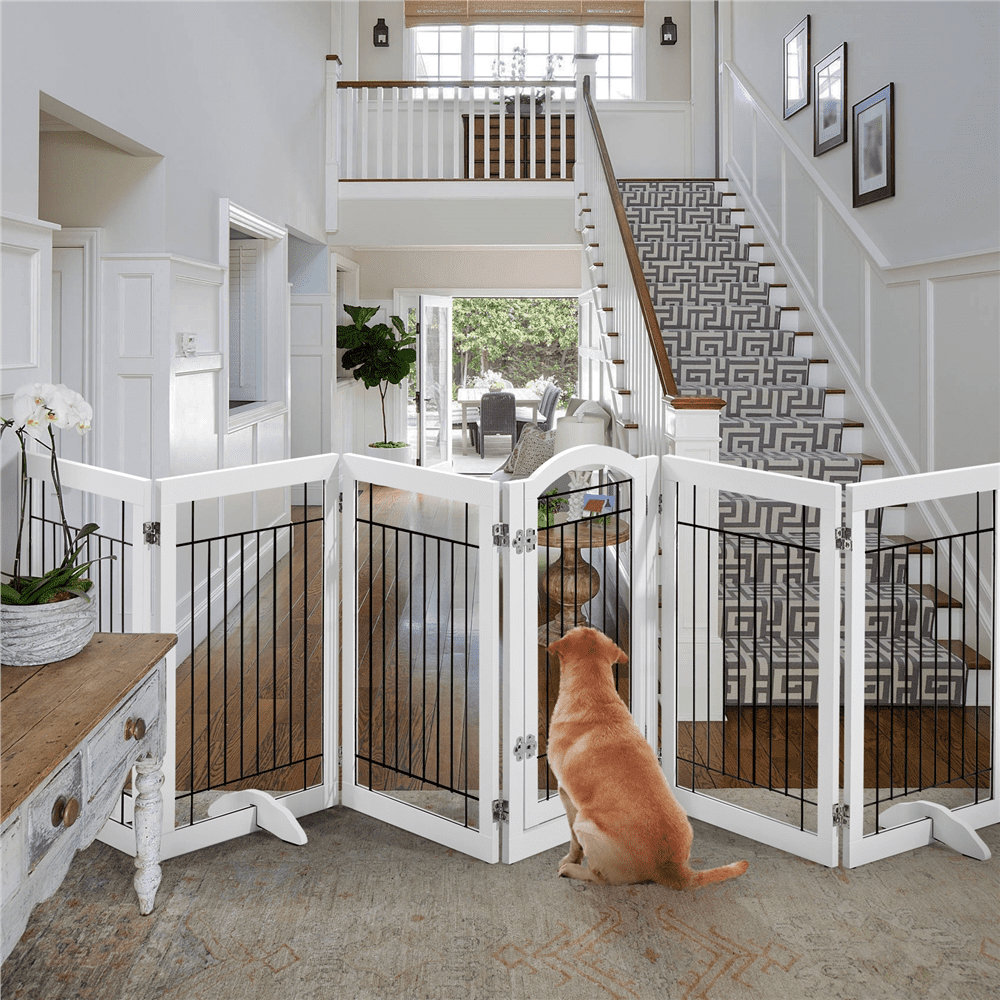 SmileMart 32″ Height 6-Panel Freestanding Foldable Pet Fence Playpen for Dog, White
