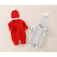 thumbnail image 5 of FAOWME Baby Boys Girls Knitted Outfits Long Sleeve Solid Color Buttons Down Warm Comfortable Sweater Jumpsuit Hat Set For Autumn Winter Daily Wear,Grey,0-3 Months, 5 of 5