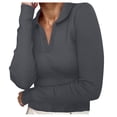 thumbnail image 1 of Camiseta elegante de manga larga con escote en V profundo para mujer: top ajustado con fruncidos laterales para combinar en otoño/invierno, estilo informal de negocios (S-L), 1 of 5