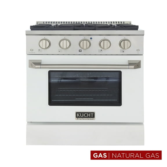Kucht Professional 30" Modern Stainless Steel Natural Gas Range in White/Silver