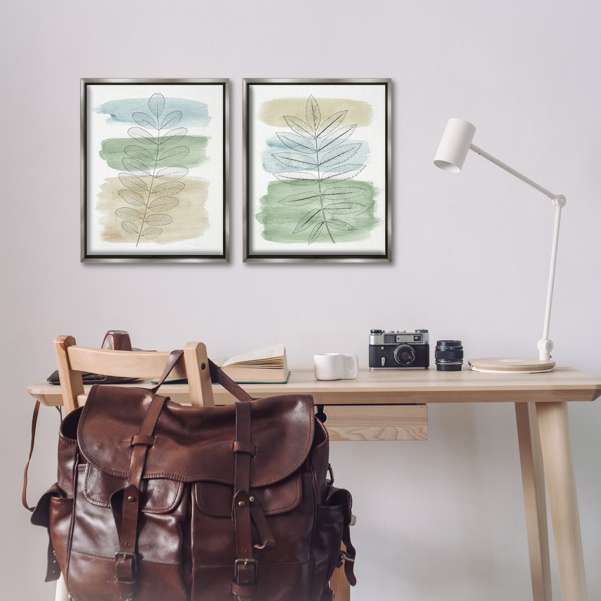 Stupell Industries Neutral Spring Forest Branches Botanical & Floral Painting Gray Floater Framed Canvas Art Print Wall Art, 17 x 21, Set of 2