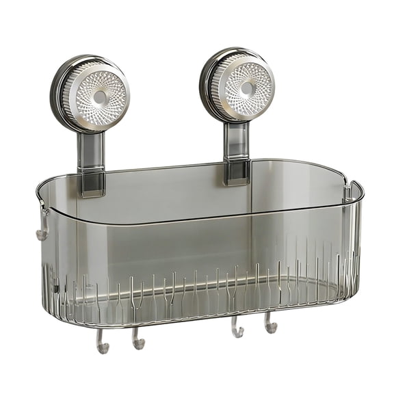 Clear Acrylic Suction Cup Organizer Shelf - No Drill Organizer Shelf with Hooks, Wall Mounted Storage Box for Toiletries, Removable, Waterproof, Modern Design, for Tile, Glass, Easy Installation