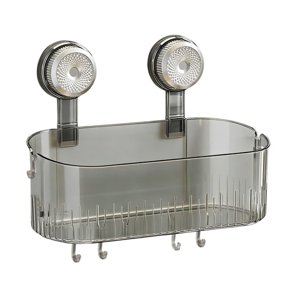 Caja de almacenamiento de succión para baño sin taladro | Organizador de ducha acrílico transparente montado en la pared | Estante de ventosa con ganchos | Cesta portátil para almacenamiento en el