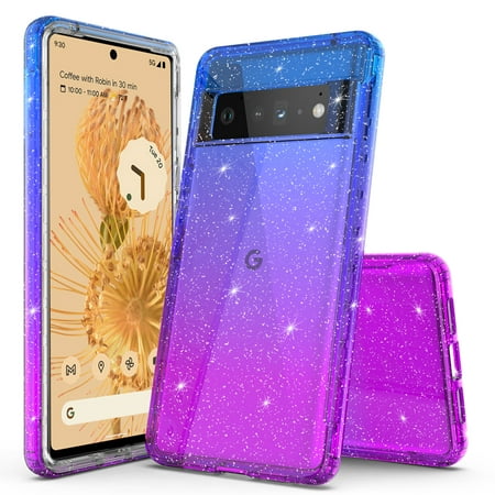 Google Pixel 7 Pro Case, Rosebono Hybrid Glitter Sparkle Transparent Colorful Gradient TPU Cover Case For Google Pixel 7 Pro (Blue/Purple)