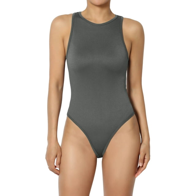 TheMoogan Women's Ribbed Seamless Thong Tank Bodysuit Sleeveless Leotard One-Piece Top