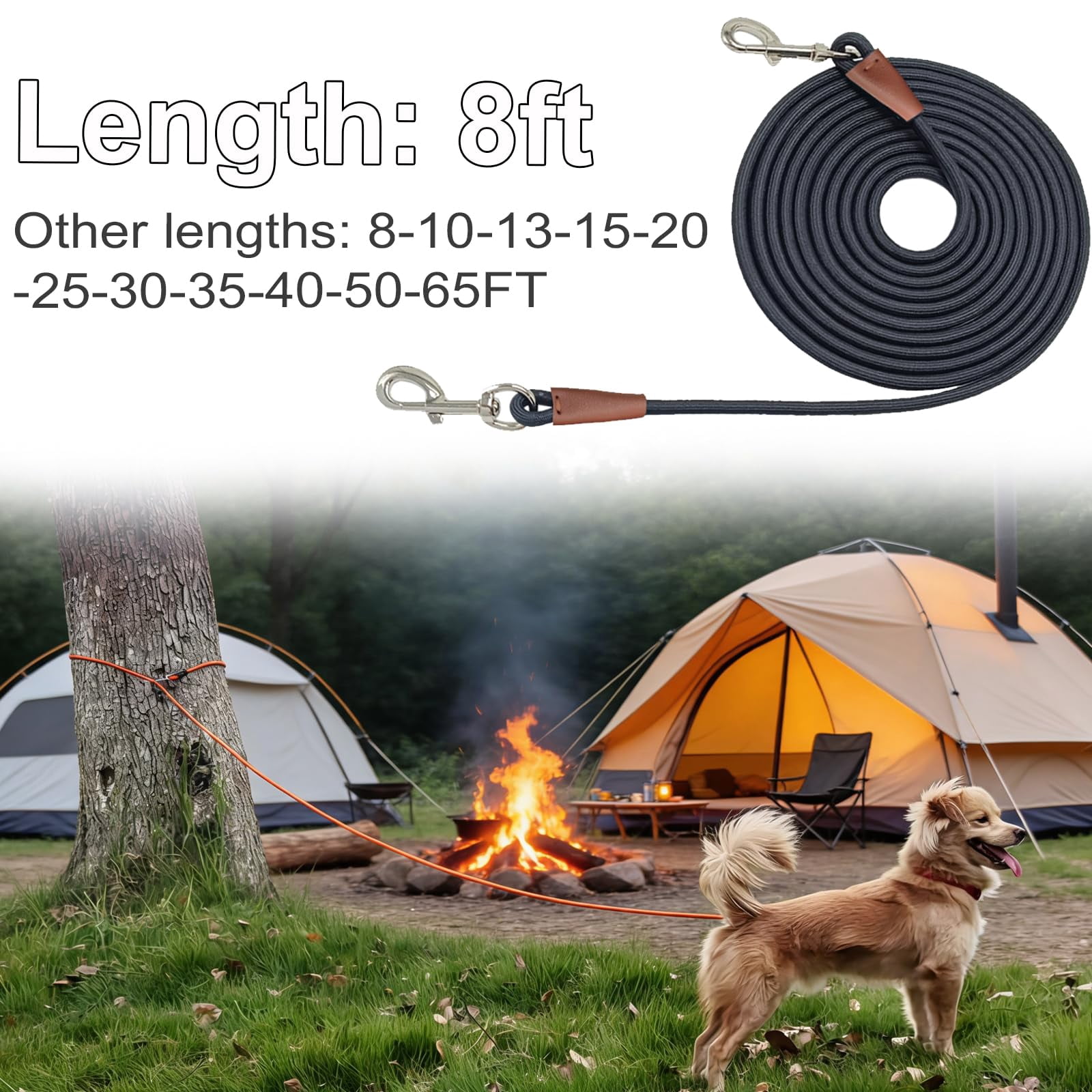 35FT Heavy Duty Nylon Dog Leash Tie Out Rope Long Tether for Medium Large Dogs Outdoor Camping Backyard Play