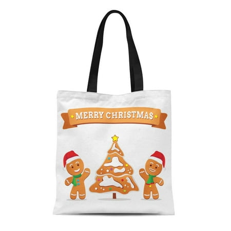KDAGR Canvas Tote Bag Brown Bake Christmas Gingerbread Man Cookies Bakery Products Biscuit Reusable Shoulder Grocery Shopping Bags