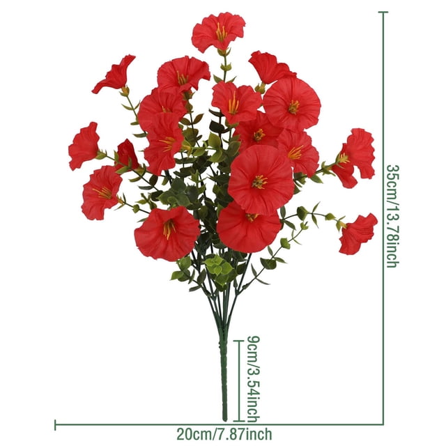 Fleurs Artificielles de Gloire du Matin Lot de 4 Rouges Réalistes en Soie pour Décoration de Jardin