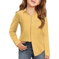 thumbnail image 2 of Dwellite Girls Button Down Shirts Long Sleeve School Uniform Fall Tops 4-10 Years Yellow 160, 2 of 4