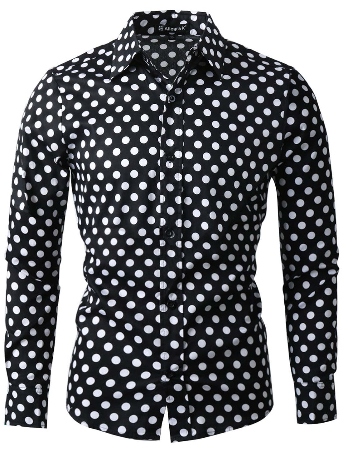 Men Long Sleeve Button Down Dots Casual 