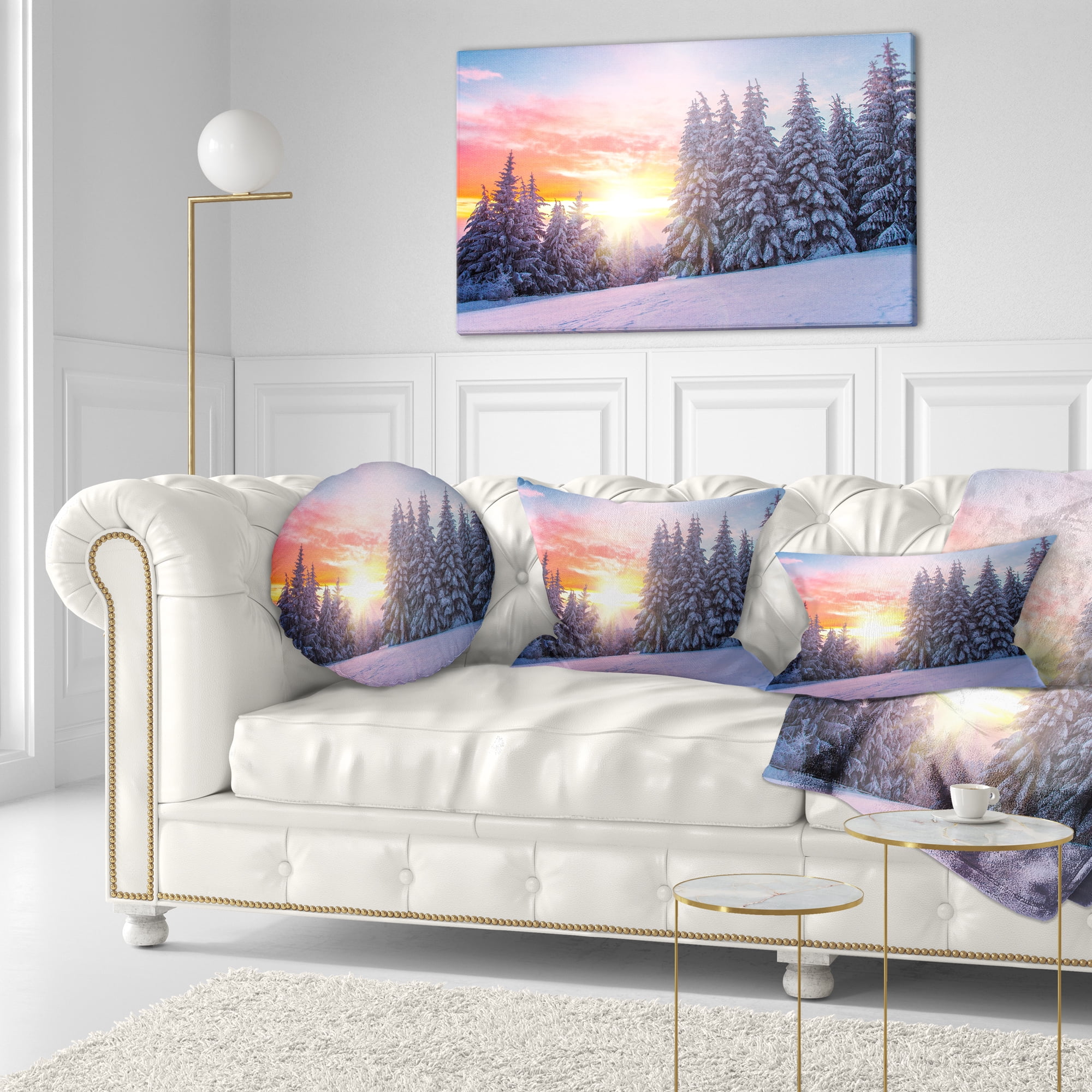 Designart Winter Sunset in Bulgaria - Landscape Photo Throw Pillow - 12x20