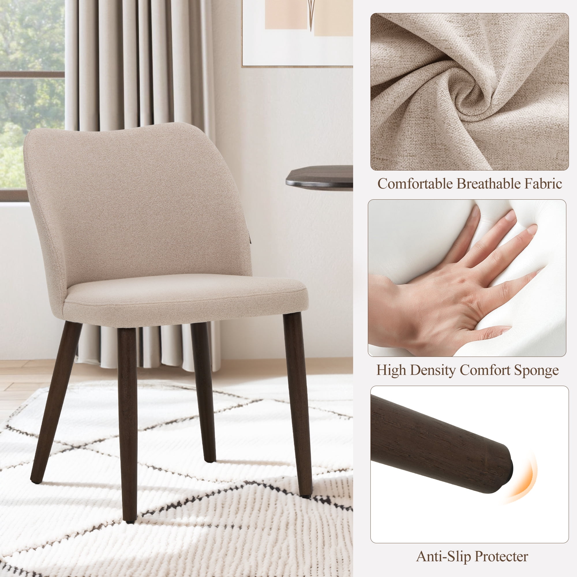 AFO Upholstered Modern Dining Chairs with Wooden Legs, Kitchen Side Chairs for Dining Room, Restaurant and Café, Set of 6, Camel