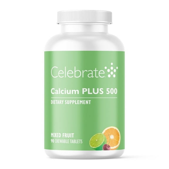 Celebrate Vitamins Calcium Plus 500 Chewable Tablets, 500 mg Calcium Citrate with Vitamin D3, Mixed Fruit, 90 count