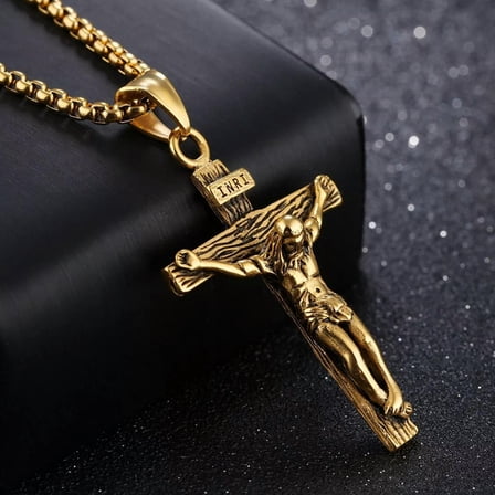 QQTDFG Women Men's Stainless Steel Jesus Christ Crucifix Cross Pendant Chain Necklace-default