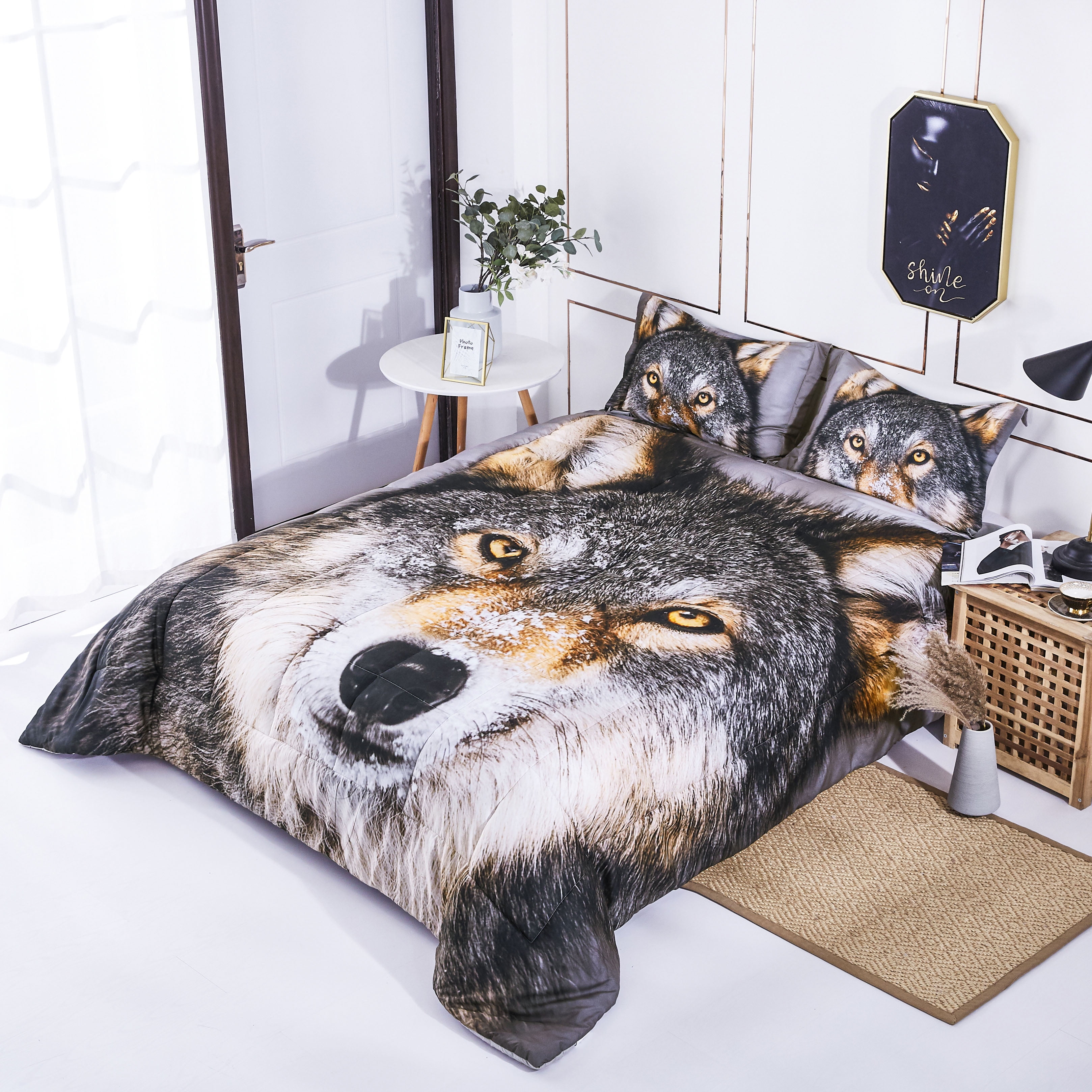 Babycare Pro Wolf Print 3D Bedding Sets with Comforter Twin Size for Kids Twin Comforter Sets Twin Size 5 Pieces,2 Pillowcases,1 Flat Sheet 1 Comforter,1 Duvet Cover