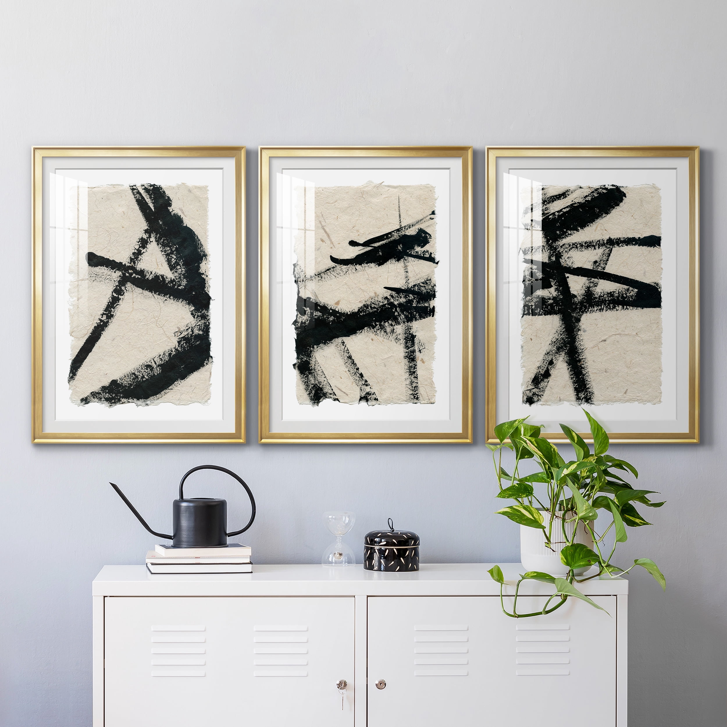 Lines Crossed I Premium Framed Prints Set of 3 - Ready to Hang - 26.5 x 36.5 Each - Gold Frame
