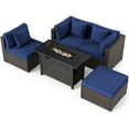 thumbnail image 7 of Gymax Set of 5 Patio Furniture Set Heavy-duty Frame Rattan Sofa Set w/ 60000 BTU Firepit Table Navy, 7 of 7