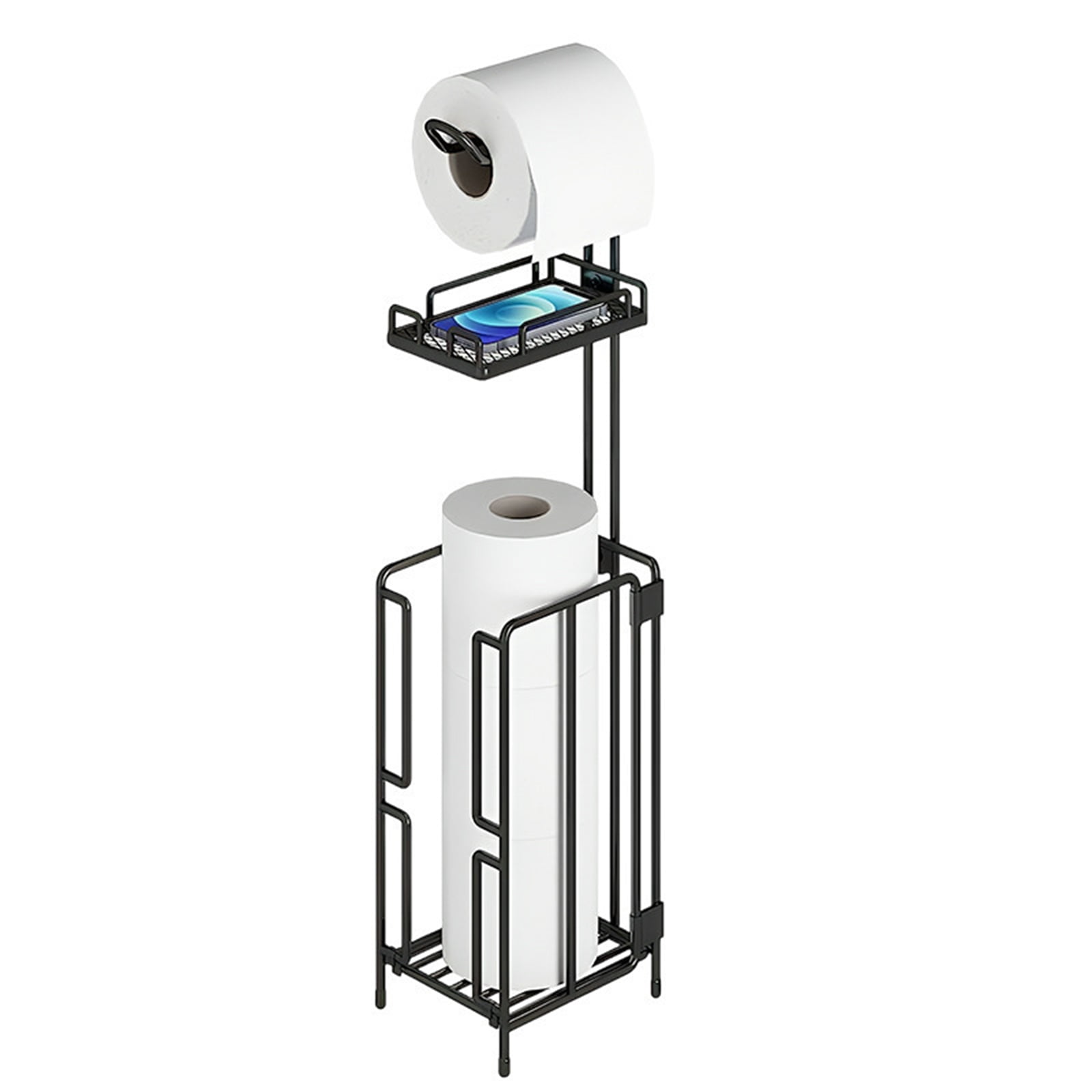 Bxaolu Freestanding Toilet Paper Holder with Storage,3 Rolls of Tissue Holder for Bathroom, Stainless Steel Toilet Paper Roll Holder, Sturdy Boho Bathroom Decor Farmhouse Toilet Paper Storage