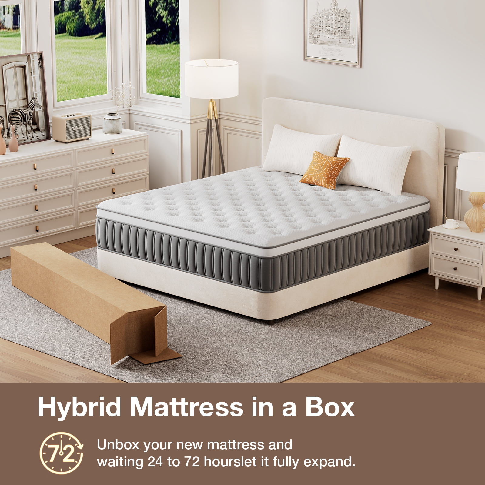 12 Inch Hybrid Memory Foam Mattress in a Box, Cooling Breathable Bed Mattress with Pocket Springs, Motion Isolation & Pressure Relief, Fiberglass Free, Queen