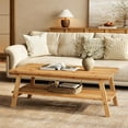 thumbnail image 3 of Finmind Solid Wood Coffee Table with Storage, 47-Inch Farmhouse Rectangle Center Table, 3 of 6