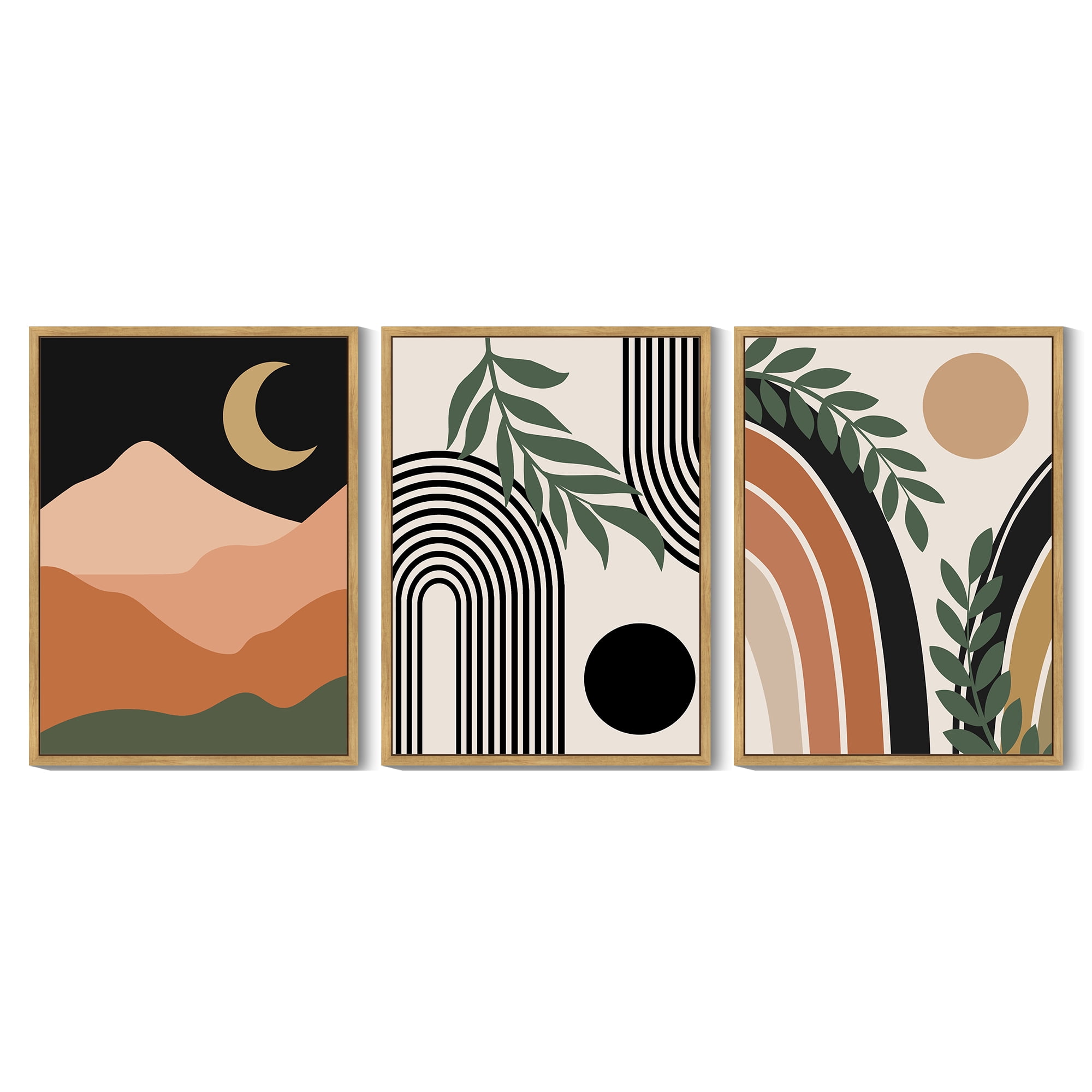 SHENIFY Boho Wall Art Abstract Decor Bohemian Prints Ready To Hang for Bathroom Dining Room 12x16in3pcs Natural Framed