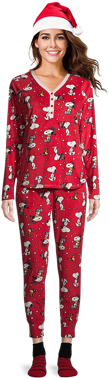 Peanuts Snoopy Women's Soft Minky Deep Red Fleece 4 Piece With Hat ...